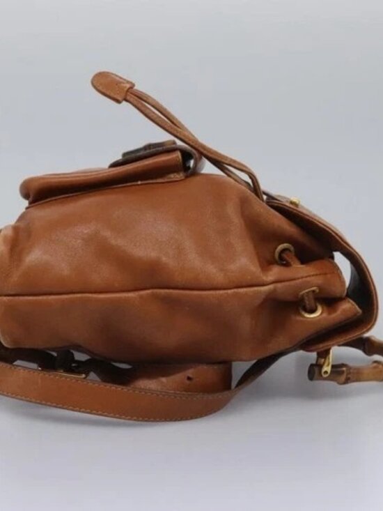 GUCCI Bamboo Backpack Leather Brown Gold 003 main image 16